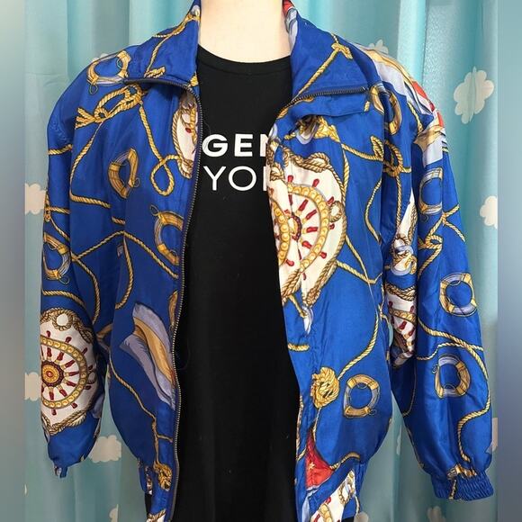 Vintage Jackets & Blazers - Vintage Nautical Yacht bomber- 100% silk- fits like M